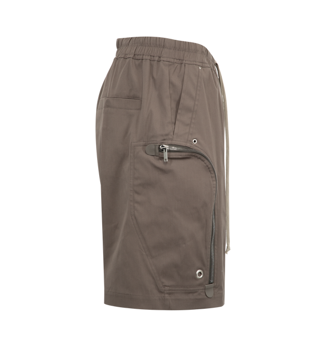 Image 3 of 3 - BROWN - RICK OWENS Bauhaus Bela Shorts featuring drawstring waistband, side zip pockets, back welt pockets, zip fly and pulls on. 97% cotton, 3% elastane.  