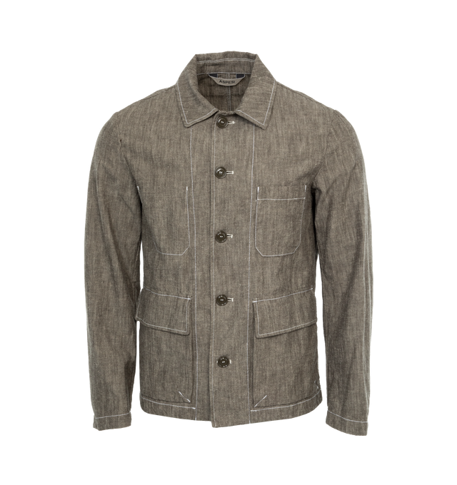 GREY - ASPESI Giacca Ando Jacket featuring turn-down collar, button closure, chest pocket, flap pockets and marl pattern. 80% cotton, 20% true hemp.