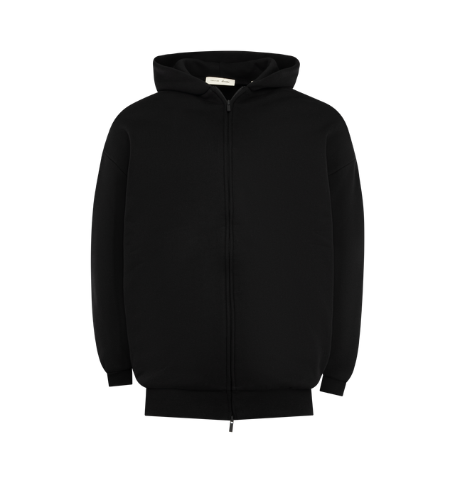 Image 1 of 3 - BLACK - FEAR OF GOD ESSENTIALS Property Lounge Long Zip Hoodie featuring heavy 480GSM core fleece, Essentials Property logo is branded on the back in a satin stitch, half zip front, double-layer hoodie, side pockets, rib-knit cuffs, waist-hem and an Essentials signature label on the hood edge. 80% cotton, 20% polyester. 