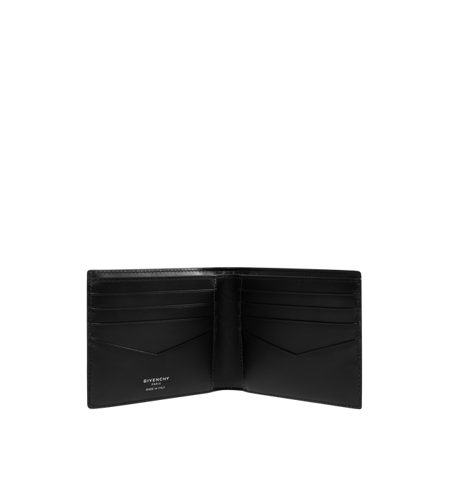 Image 3 of 3 - BLACK - GIVENCHY Padded Billfold 8CC Wallet featuring bi-fold styling, 8 interior card slots, dual slip compartments and dual bill slots. 4.25" W x 3.75" H x 1" D. Calf leather exterior and lining. Made in Italy. 