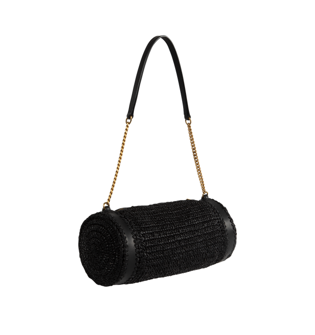 Image 2 of 3 - BLACK - SAINT LAURENT Cassandre small cylindric bag in raffia with a chain strap. Dimensions: 9.6 x 4.3 x 4.3 inches. Strap drop 27cm. 80% raffia, 10% leather, 10% brass. Made in Madagascar. 