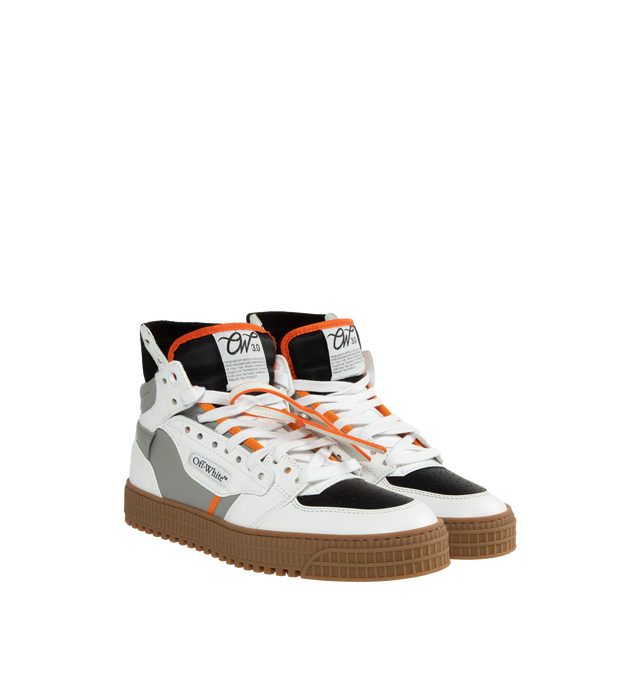 Image 2 of 5 - GREY - OFF-WHITE 3.0 Off Court Sneakers featuring colour-block design, logo print to the side, signature Zip Tie tag, signature Arrows motif, round toe, perforated toebox, ankle-length, branded insole and flat rubber sole. 45% leather, 40% cotton, 10% polyamide, 4% polyester, 1% elastane. 