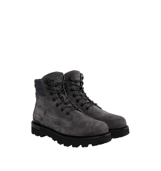 Image 2 of 4 - NAVY - MONCLER Peka Trek Boots featuring suede and nylon upper, leather lining insole, lace closure, leather welt, micro rubber midsole and vibram rubber tread. Sole height 5.5 cm. 100% polyamide/nylon. Lining: cow. Sole: 100% elastodiene. 