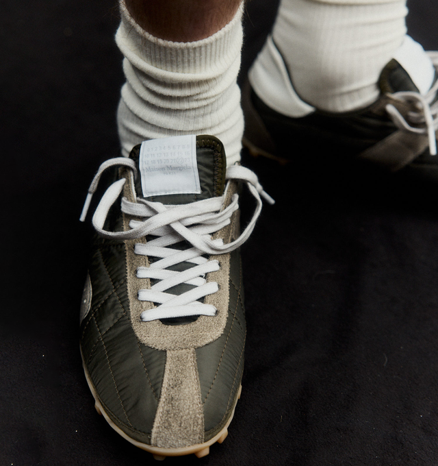 Image 4 of 8 - BROWN - MAISON MARGIELA Sprinter Low Top Sneaker featuring front lace-up fastening, rubber lug sole, quilted and branded insole. Upper: 100% Polyester. Contrast: 100% Calf Leather. Sole: 100% Rubber. 