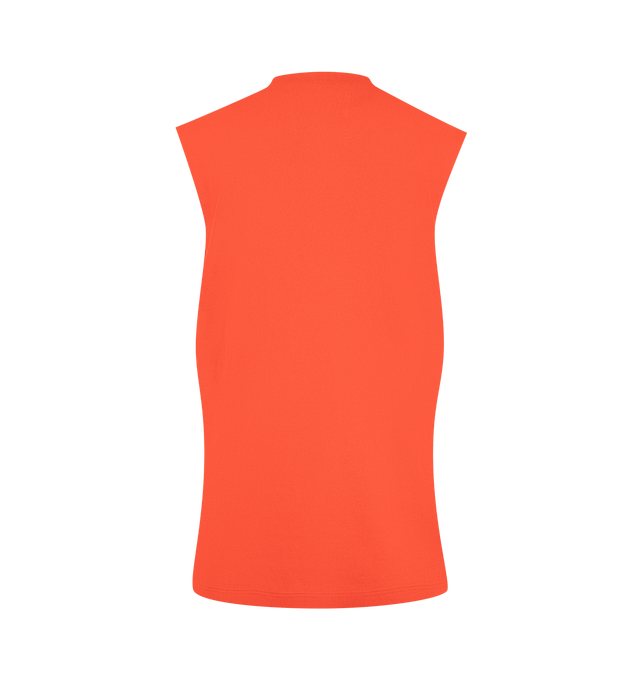 Image 2 of 2 - RED - Extreme Cashmere Women's N408 Muscle Tank Top is crafted from a lightweight cotton and cashmere blend and features a classic straight fit, crew neckline, sleeveless silhouette, and unfinished armhole edges for a modern, minimalist look. This designer knit tank top combines the breathable structure of cotton with the luxurious softness of cashmere, making it an effortless wardrobe essential for year-round layering. Main Material: 70% Cotton, 30% Cashmere. 