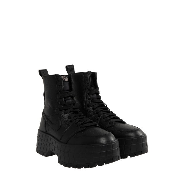 Image 2 of 4 - BLACK - Air Jordan 1 Brooklyn Boots are sneaker-inspired, rugged lace-up boots with Nike Air cushioning, soft foam collars, perforated toe boxes, and elevated rubber outsoles.  