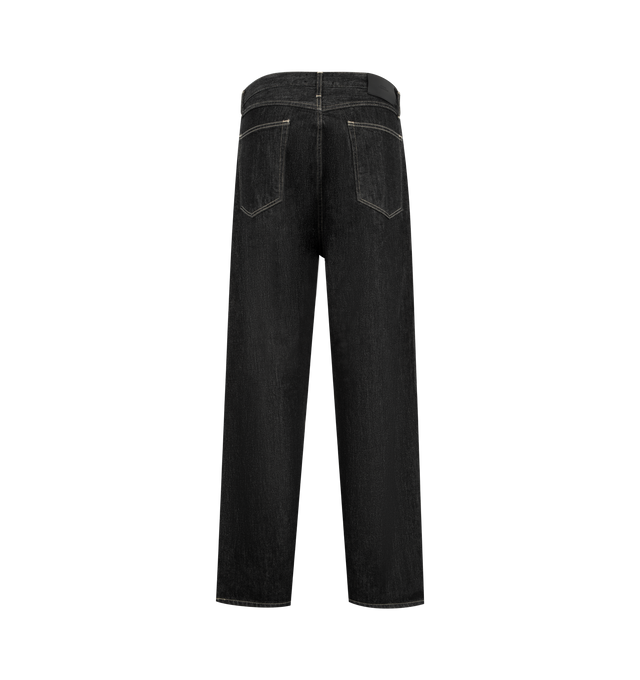 Image 2 of 3 - BLACK - STUDIO NICHOLSON Marylebone Denim Pant featuring a wide, generous cut through the thigh, relaxed fit, classic five-pocket silhouette dropped crotch, topstitched edges, button fly fastening and rear leather patch. 71% cotton, 16% reused cotton, 13% recycle polyester. 