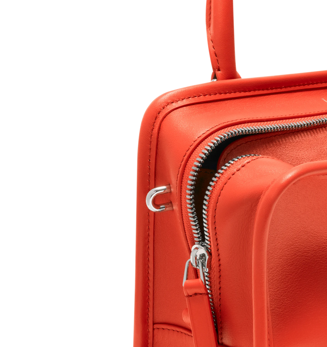 Image 17 of 17 - ORANGE - Loewe Small Amazona 180 Bag in leather features a relaxed silhouette anchored by a single toron top handle, designed to be carried open, while a concealed closure secures the main compartment, three carry options: short handle, removable shoulder strap and crossbody, zip closure with two leather zip pullers, two compartments, main compartment closed with magnetic closure, internal flat pocket, left side d-ring for customization, nappa lambskin lining, and embossed double L branding 