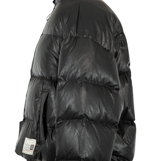 Image 3 of 3 - BLACK - Maison Mihara Yasuhiro Men's Bottom Folded Down Jacket is crafted from premium fabric and features a unique folded-down hem design, a relaxed silhouette, front closure, and functional pockets for a contemporary deconstructed look. This designer jacket combines Maison Mihara Yasuhiro's signature experimental aesthetic with everyday versatility, creating a distinctive outerwear piece for modern styling. Made in Japan. 