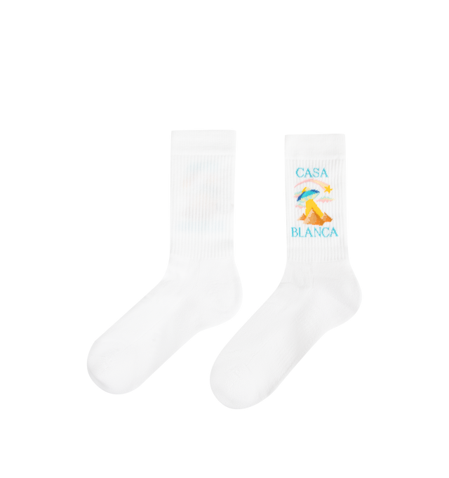 Image 1 of 2 - WHITE - CASABLANCA Phantasmagoria Socks featuring a soft cotton-blend fabric, Phantasmagoria motif and ribbed legs and cuffs. 87% recycled cotton 12% polyamide 1% elastane. Made in Portugal. 