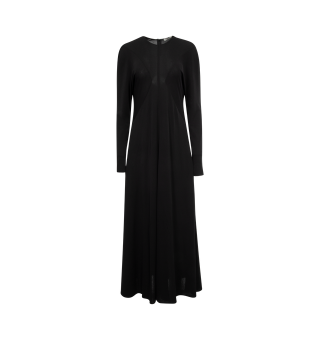 Image 1 of 3 - BLACK - THE ROW Venusia Dress featuring long sleeves, maxi length, crew neck, slinky knit fabric, hidden back zipper closure and unlined. 100% viscose. 100% silk. 