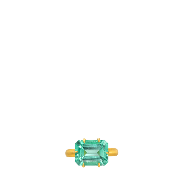 Image 1 of 4 - GREEN - Darius Jewels One-of-a-Kind Emerald Claw Gem Signature Band featuring a 4.53 ct Mint Cut rectangular emerald set in 18K Fairmined yellow gold. For personal consultation and detailed information about jewelry, please contact our dedicated stylist team at personalshopping@hirshleifers.com.This item may be restricted for online purchase to international clients. For assistance purchasing this item please contact our dedicated stylist team at personalshopping@hirshleifers.com. 