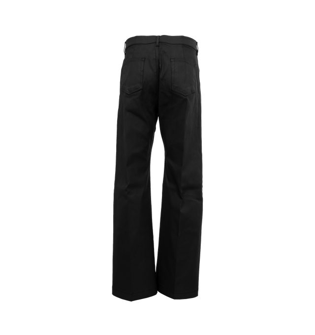 Image 2 of 4 - BLACK - RICK OWENS Denim Geth jeans in black stretch denim. Featuring a full-length, low-rise, wide-leg fit, 5 pocket stylewith silver button fly, belt loops and pocket rivets. Crafted from lightweight stretch denim covered with a matte and dry chalk coating. 91% cotton, 6% elastomultiester, 3% rubber with 100% cotton pocket lining.  