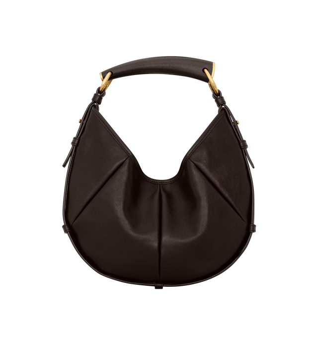 Image 3 of 3 - BROWN - SAINT LAURENT Mombasa Small Bag featuring padded calfskin lined in tonal suede, leather covered handle for hand carry, bronze-tone hardware and magnetic snap closure. 7.910.6" x 6.18.9" x 1". Handle drop: 4.9". Calfskin. Made in Italy.  