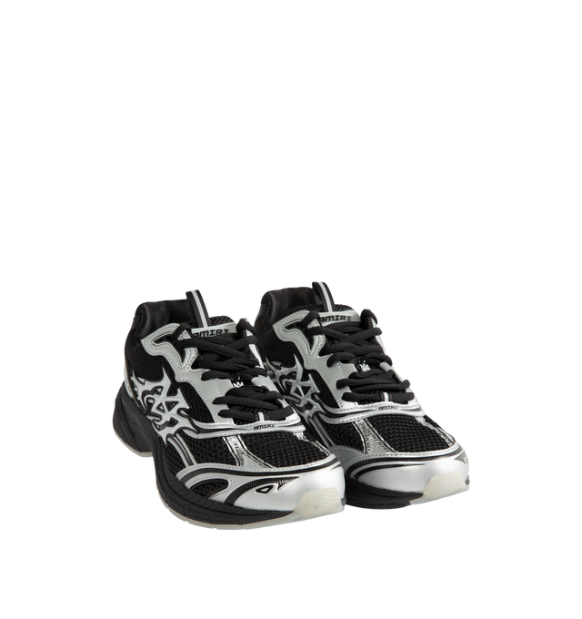 Image 2 of 5 - BLACK - Amiri Men's Metallic M-Tech Sneakers feature a mixed silver mesh-and-leather upper with metallic detailing and the signature MA icon. Inspired by technical running shoes, the design is set on a sculpted rubber sole. Main Material: 100% Polyurethane. Upper: Mesh and Leather. Sole: Rubber. Made in Vietnam. 