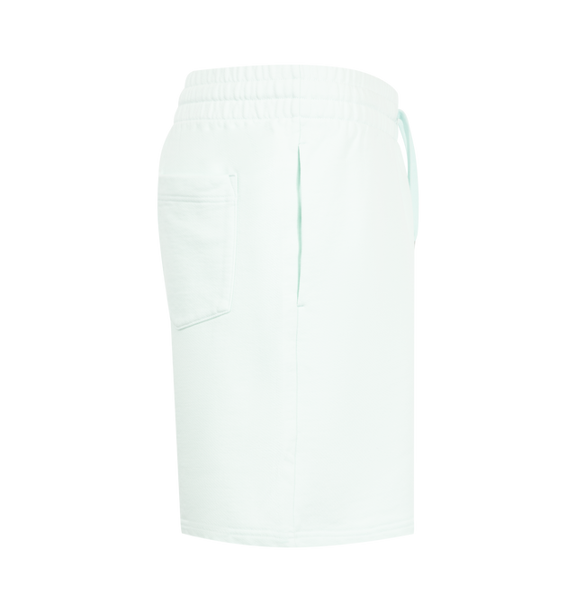 Image 3 of 3 - BLUE - Casablanca Men's Flock Printed Classic Shorts are crafted from premium cotton and feature a relaxed fit with an elasticated drawstring waistband, side pockets, and flock-printed graphic artwork for a soft, textured finish. These designer shorts combine exceptional everyday comfort with Casablanca's signature luxury sportswear aesthetic, making them an elevated choice for casual wear. Main Material: 100% Cotton. 