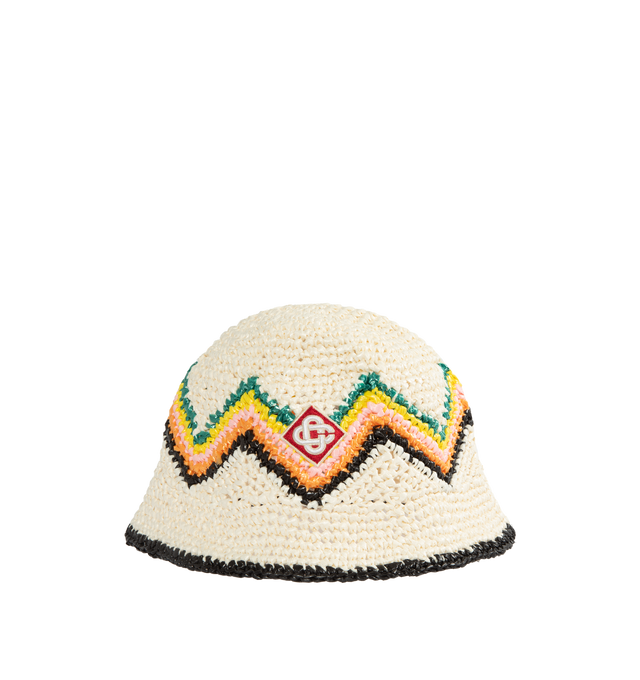WHITE - CASABLANCA Raffia Crochet Hat featuring interwoven design, round crown, zigzag embroidery, appliqu logo to the front, internal logo tag, dropped narrow brim and pull-on style. 100% polyester.