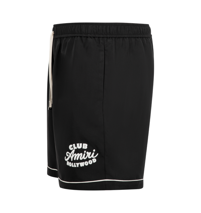 Image 3 of 3 - BLACK - AMIRI Club Amiri Shorts featuring elastic waist with drawstring, logo on leg, side pockets and piping detail at hem. Made in Italy. 