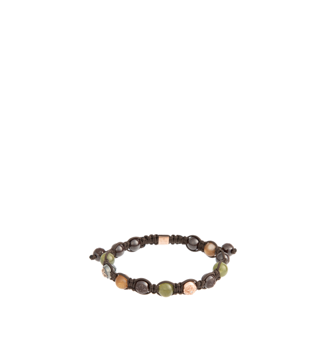 Image 1 of 2 - BROWN - Shamballa Jewels Braided Bracelet featuring an 18K rose gold lock with black rhodium plating, black and G/VS natural diamonds, green sapphires, light brown moonstones, brown ceramic beads, and a dusty brown braided cord. For personal consultation and detailed information about jewelry, please contact our dedicated stylist team at personalshopping@hirshleifers.com.This item may be restricted for online purchase to international clients. For assistance purchasing this item please contac 