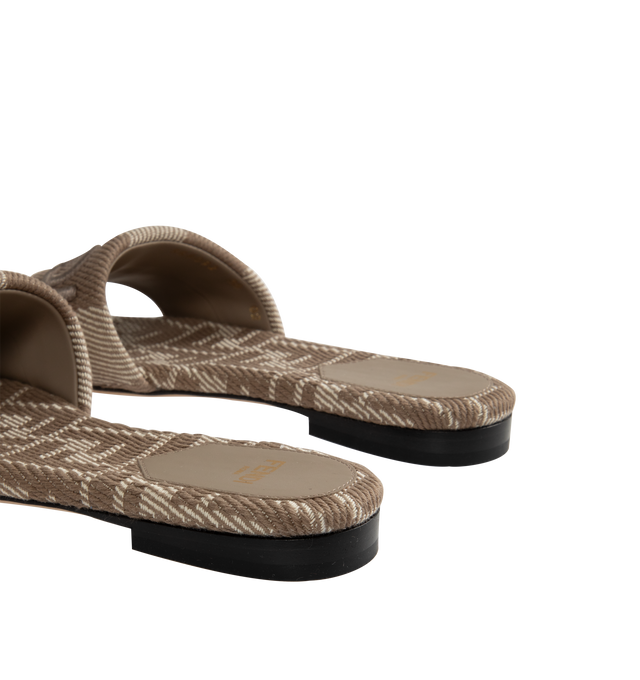 Image 3 of 4 - BROWN - FENDI Sunshine Jacquard Slides featuring wide-band, made of denim-effect jacquard with Pequin stripes, jacquard FF insole in the same tones and Fendi Roma embroidery. 100% cotton. Made in Italy.  