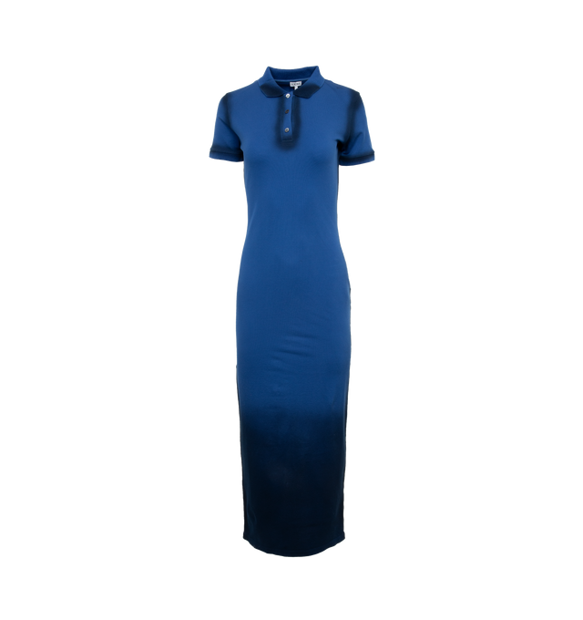 BLUE - LOEWE Polo Dress featuring slim fit, long length, hand airbrushed and washed shadow effect, polo collar, LOEWE engraved mother of pearl buttons, back vent and anagram embroidery placed on the back yoke. Cotton/elastan.