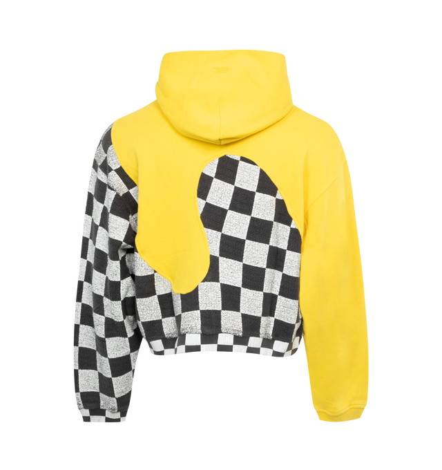 Image 2 of 2 - YELLOW - ERL Swirl Hoodie featuring cotton fleece, check pattern printed throughout, paneled construction, eyelets at hood, rib knit hem and cuffs and dropped shoulders. 100% cotton. Made in Turkey. 