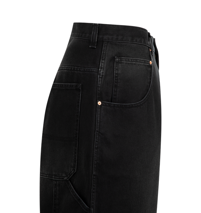 Image 3 of 4 - BLACK - VETEMENTS Hip-Hop Jeans featuring non-stretch denim jeans, belt loops, five-pocket styling, zip fly, patch pockets and logo patch at outseam and hammer loop at outseam. 100% cotton. Made in Italy. 