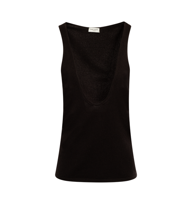 BLACK - Saint Laurent cashmere tank top with plunging scoop neckline and arm openings. 100% cashmere. Made in Italy.
