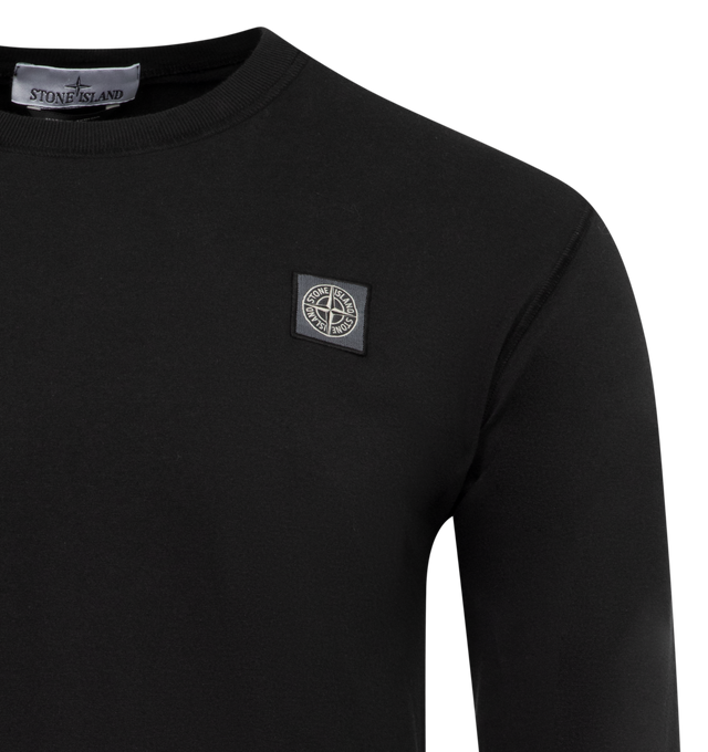 Image 2 of 2 - BLACK - STONE ISLAND Long Sleeve Tee featuring crew neck, cuffed sleeves, logo on chest and regular fit. 100% cotton. 