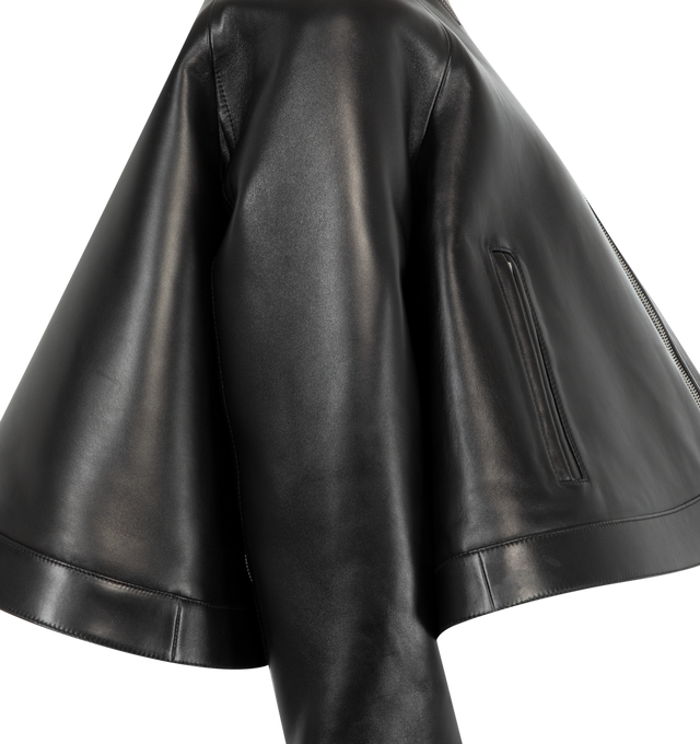 Image 3 of 3 - BLACK - LOEWE Trapeze Jacket featuring press stud stand collar, zip closure, raglan sleeves, side zipped pockets, press stud hem, zipped cuff splits and trapeze shape. 100% lambskin. Made in Spain. 