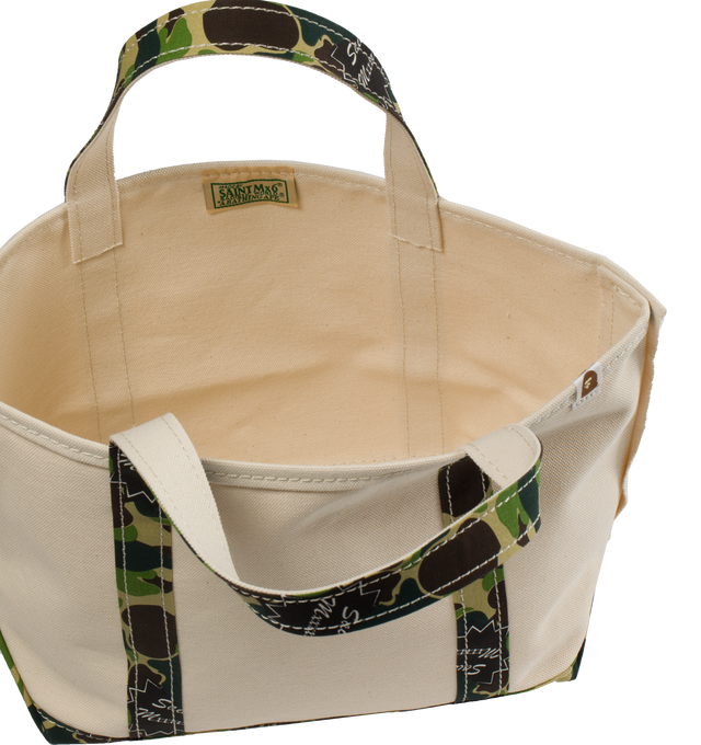 Image 3 of 3 - WHITE - SAINT MICHAEL AP Medium Tote Bag featuring camo straps, canvas tote and open top. 100% cotton.  
