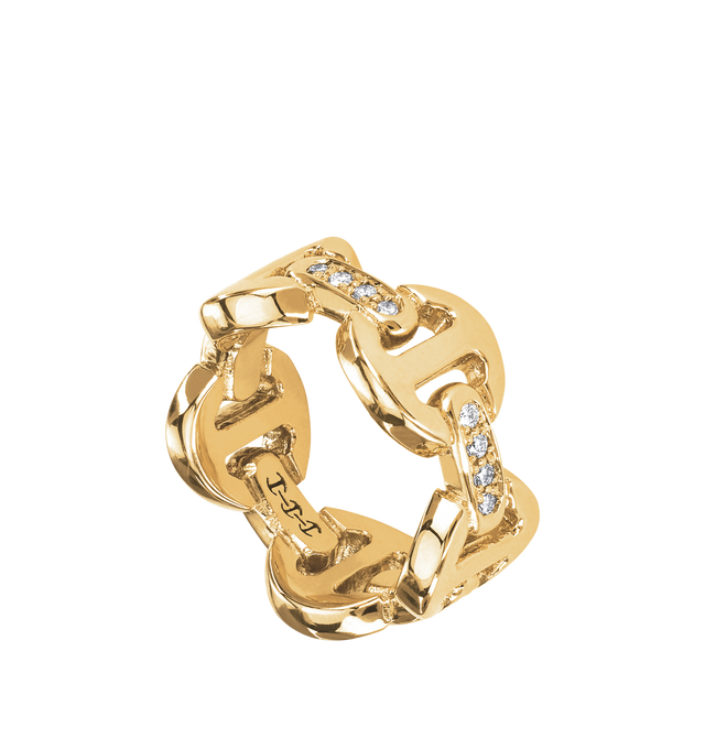 Image 2 of 2 - GOLD - HOORSENBUHS Classic Tri-Link with Diamond Bridges featuring 18K yellow gold, hand set diamond bridges, classic tri-link architecture and band width: 9.8mm. Hirshleifers offers a range of initial pieces from this collection in-store. For personal consultation and detailed information about jewelry, please contact our dedicated stylist team at personalshopping@hirshleifers.com. This item may be restricted for online purchase to international clients. For assistance purchasing this item p 