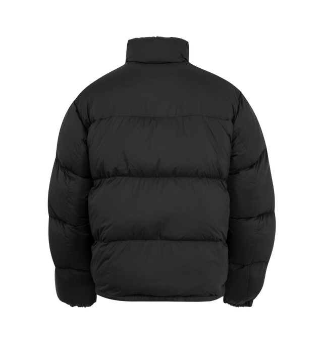 Image 2 of 3 - BLACK - Canada Goose Men's Sterling Puffer Coat is crafted from lightweight plain-weave poly fabric with a smooth matte finish and features a regular-fit silhouette with wide quilted baffles. Designed for cold-weather protection, this down-filled coat is finished with a fixed hood with hidden cord lock, a concealed snap placket over a two-way zip closure, an exposed bottom snap, elasticized cuffs, and an adjustable drawcord hem. Functional storage includes two exterior zippered welt pockets,  