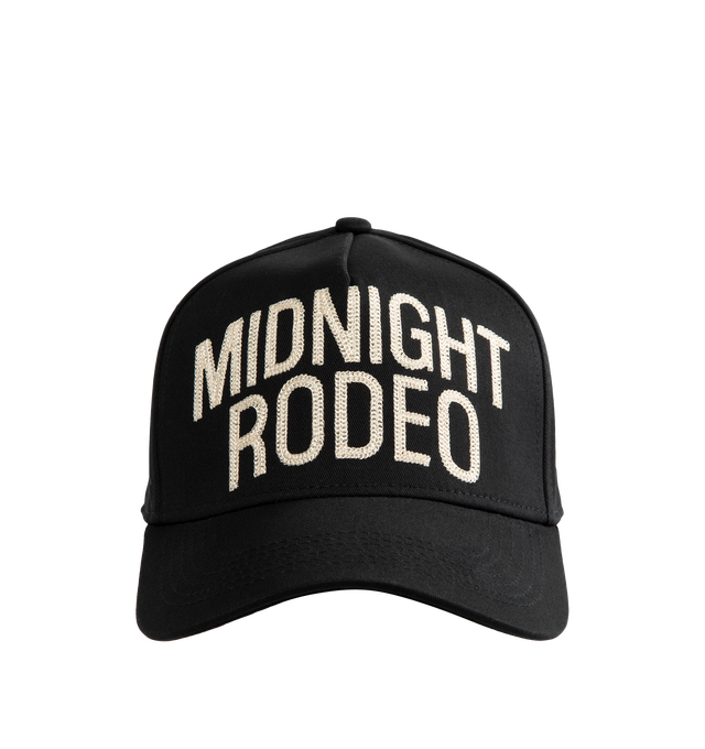 Image 1 of 2 - BLACK - Midnight Rodeo "Chainstitch" Trucker Hat is crafted from cotton twill and features chainstitch embroidery throughout with signature Midnight Rodeo branding and key MR design elements. Designed in a classic trucker silhouette, this style is finished with contrasting snow-white embroidery and an adjustable fit for everyday wear. Main Material: Cotton Twill. 