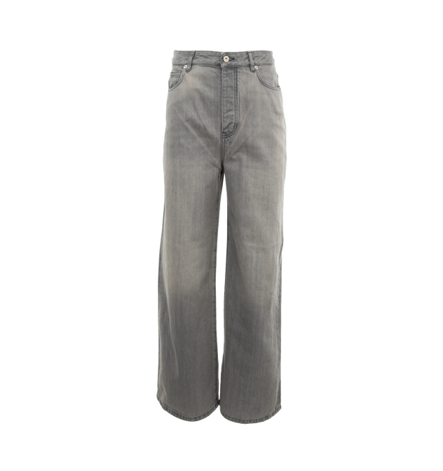 GREY - LOEWE  Jeans crafted in medium-weight cotton denim in a regular fit, long length, high waist, slouchy leg, concealed button fastening, five pocket style with LOEWE embossed leather patch placed at the back.