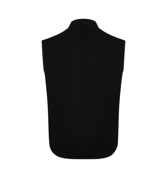 Image 2 of 3 - BLACK - MONCLER Reversible Padded Vest featuring waffle polyester, rib knit bomber collar in cotton, reversible, padded, zipper closure, zipped pockets and silicone logo patch. 100% polyester. Made in Turkey 