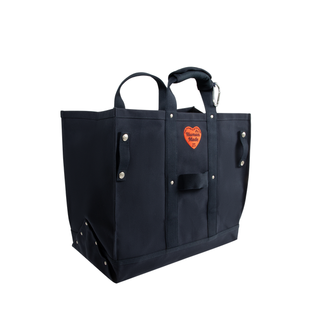 Image 2 of 3 - NAVY - HUMAN MADE Tote Bag Large featuring heart-logo print, double top-handle and silver-tone hardware. 100% cotton. 