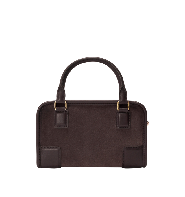 Image 8 of 13 - BROWN - LOEWE Mini Amazona 180 Bag in suede featuring a relaxed silhouette anchored by a single toron top handle, designed to be carried open, while a concealed closure secures the main compartment, removable shoulder and crossbody straps, two carry options: short handle, removable and adjustable crossbody strap, zip closure with two leather zip pullers, two compartments, main compartment closed with magnetic closure, left side d-ring for customization, suede and nappa lambskin lining, embos 