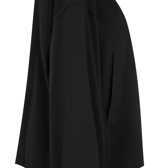 Image 3 of 3 - BLACK - Loewe Womens Wool-Blend Jacket is crafted from a wool blend. Features a balloon silhouette, point collar with throat latch, two-way zip-front closure, long sleeves, drop shoulders, contrast placket panel, hip welt pockets, and embroidered logo at the chest. Main Material: Viscose, Wool, Nylon, and Polyamide. Made in Italy. 