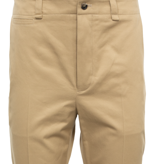 Image 4 of 4 - NEUTRAL - SAINT LAURENT Cotton Drill Pants featuring button closure, zip fly, two slash pockets, one ticket pocket, two welt pockets on back, upturned cuffs, center crease and straight leg. 100% cotton. 