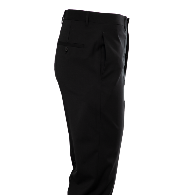 Image 3 of 4 - BLACK - RICK OWENS Astaires Cropped Pants featuring mid calf length, slim fit, classic waistband, concealed button fly, wrap button closure, belt loops, two side slit pockets, two back welt pockets and pressed creases. 100% new wool. Lining: 100% cupro.  