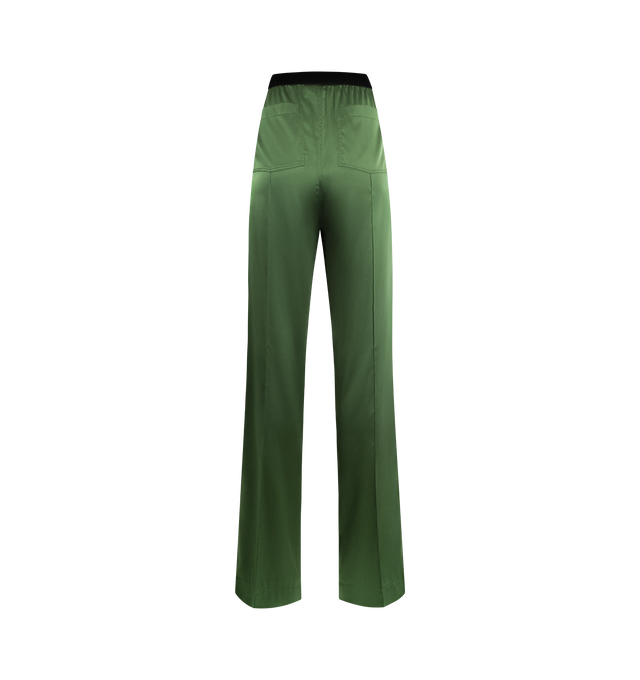 Image 2 of 3 - GREEN - TOM FORD Stretch Silk Satin PJ Pants featuring relaxed stretch silk satin PJ pants with a doubled satin waistband and tonal TF embroidery. 94% silk, 6% elastane. Made in Italy.  