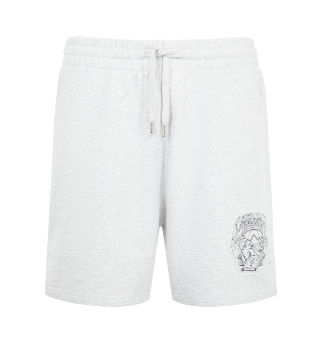 Image 1 of 3 - GREY - Casablanca Men's Cotton Graphic Shorts are crafted from cotton and features a graphic applique design that showcases the house's distinctive visual language. Designed in a classic silhouette, it is finished with an adjustable drawstring waistband, and pockets. Main Material: Cotton. 