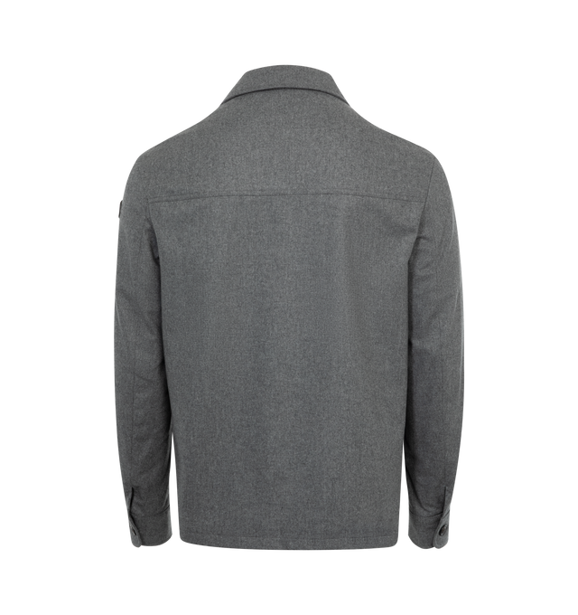 Image 2 of 2 - GREY - MONCLER Shirt Jacket featuring button front closure, two front patch pockets with flap closure, collar and logo patch.  