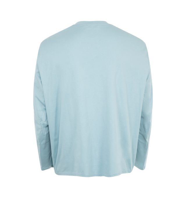 Image 2 of 2 - BLUE - Marni Light blue organic cotton jersey T-shirt in a regular fit with crew neck and long sleeves. Extra-large Marni Mending logo in contrasting red color on the left shoulder. Made in Italy. 100% Cotton Knit. 