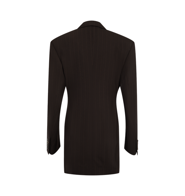 Image 2 of 2 - BROWN - Saint Laurent Women's Striped Wool-Blend Blazer is crafted from brown and beige wool-blend fabric and features defined shoulders with a delicate striped pattern. The tailored silhouette is finished with a single-breasted one-button closure, welt pockets, and interior pockets. Main Material: 63% Wool, 32% Viscose, 5% Polyester. Made in Italy. 