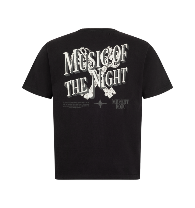 Image 2 of 2 - BLACK - Midnight Rodeo Men's Music of the Night T-Shirt is crafted from cotton and features a classic-fit silhouette, short sleeves, and graphic designs on the front and back.  Main Material: Cotton. 