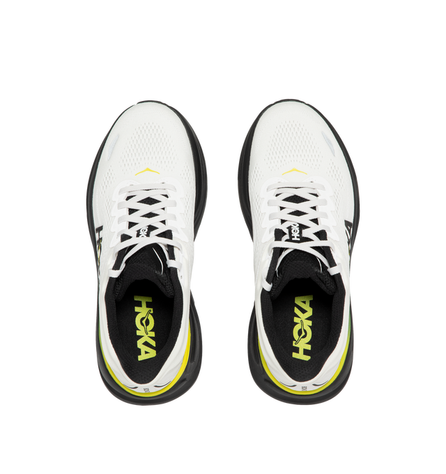 Image 5 of 5 - WHITE - Hoka M Bondi 9 Sneaker featuring engineered mesh upper with rubber sole, lace-up front, foamed EVA midsole and increased stack height for maximum cushioning, zonal breathability, reflective detailing and cushioned tongue and collar. 