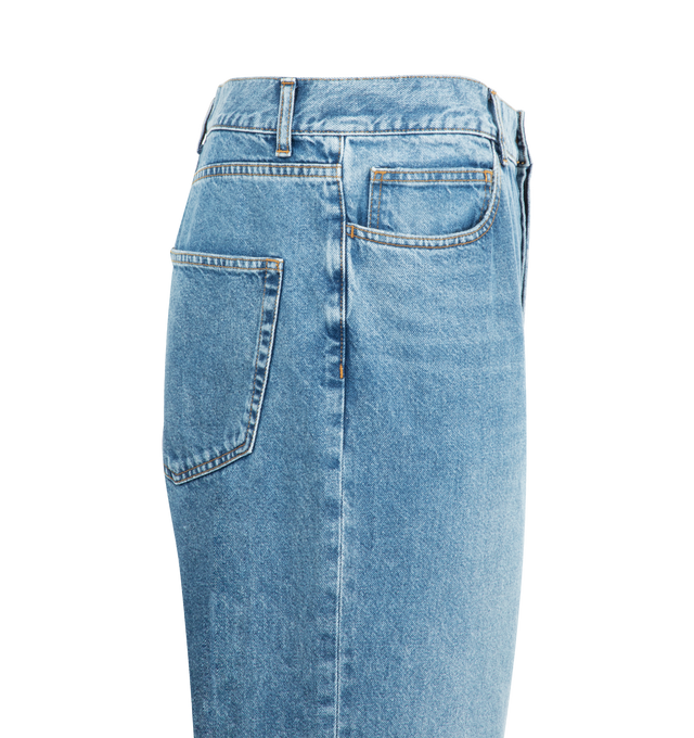 Image 3 of 3 - BLUE - THE ROW Ross Jean featuring mid-rise jean in gently faded cotton denim with straight leg, contrast topstitching, and classic 5-pocket construction. 100% cotton. Made in Japan. 