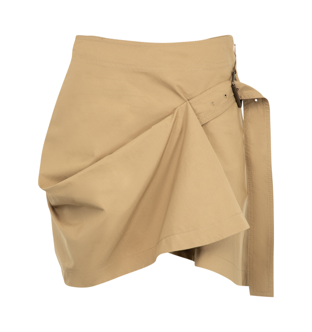 Image 1 of 3 - NEUTRAL - Bottega Veneta Women's Compact Cotton Poplin Skirt is crafted from compact cotton poplin and features a clean mini-length silhouette with an integrated belt for a refined, structured look. Designed with a zip closure, this versatile style pairs precise tailoring with everyday ease. Main Material: Cotton. Made in Italy. 
